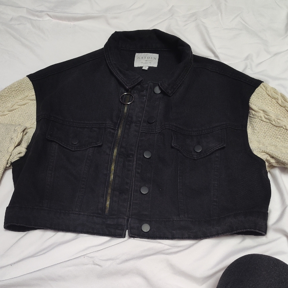 Hayden Black Denim and Cream Sweater Jean Jacket